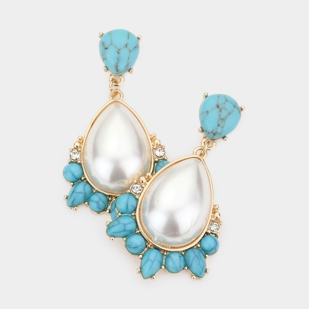 NEW Teardrop Turquoise Pearl Abstract Dangle Earrings